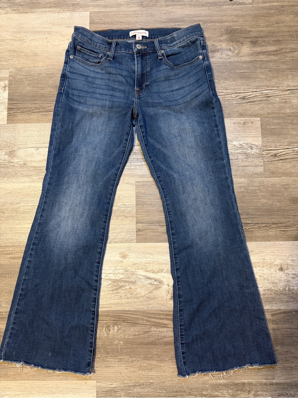 Lucky Brand Sweet Mid Rise Flare Jeans Raw Hem Size 10 / 30